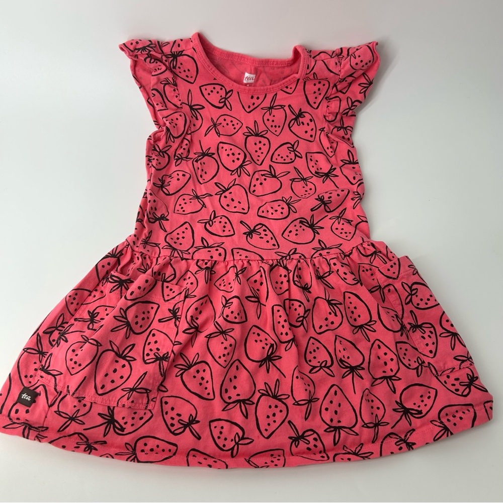 Tea Collection Pink Strawberry Pattern Dress